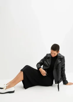 bonprix Bekleidung·Hosen|Jacken & Mäntel^Oversize Biker-Jacke schwarz