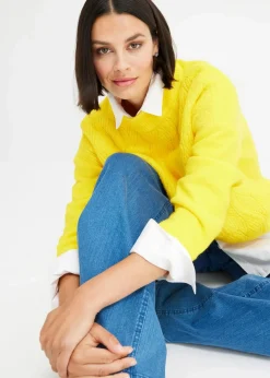 bonprix Bekleidung·Umstandsmode|Bekleidung·Jeans^Oversize Boxy-Pullover mit Struktur narzissengelb
