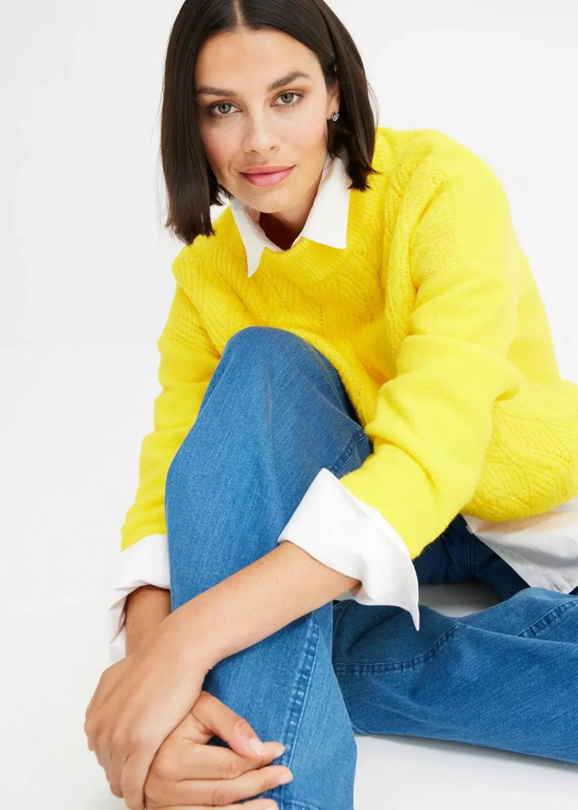 bonprix Bekleidung·Umstandsmode|Bekleidung·Jeans^Oversize Boxy-Pullover mit Struktur narzissengelb