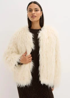 bonprix Bekleidung·Hosen|Jacken & Mäntel^Oversize Fellimitat-Jacke perlweiß