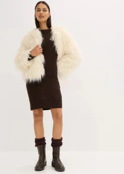 bonprix Bekleidung·Hosen|Jacken & Mäntel^Oversize Fellimitat-Jacke perlweiß