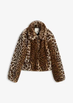 bonprix Nachhaltigere Materialien|Jacken & Mäntel^Oversize Fellimitat-Jacke hellsand/mokkabraun/schwarz leo bedruckt