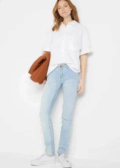 bonprix Blusen & Tuniken|Bekleidung·Jacken & Mäntel^Oversize Halbarmbluse mit Leinen weiß