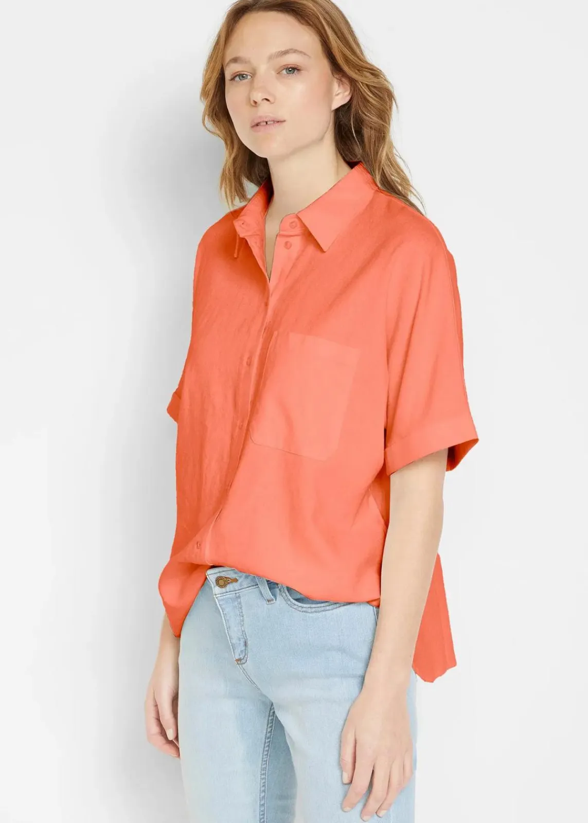 bonprix Bekleidung·Jacken & Mäntel|Blusen & Tuniken^Oversize Halbarmbluse mit Leinen kupferorange
