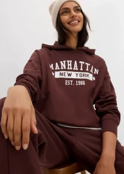 bonprix Bekleidung·Blusen & Tuniken|Sweat^Oversize Hoodie aus reiner Baumwolle terrabraun
