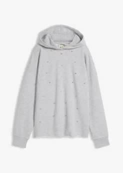 bonprix Bekleidung·Blusen & Tuniken|Sweat^Oversize Hoodie mit Ziersteinen hellgrau meliert