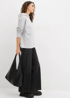 bonprix Bekleidung·Blusen & Tuniken|Sweat^Oversize Hoodie mit Ziersteinen hellgrau meliert