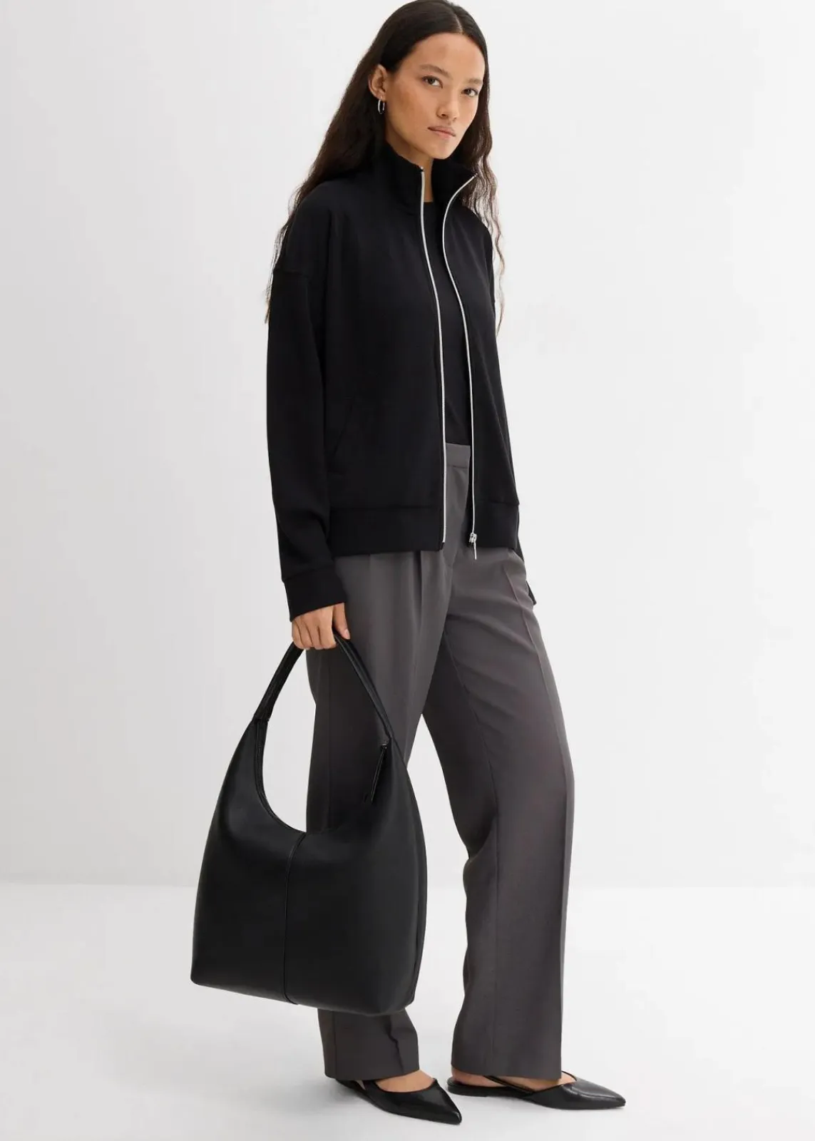 bonprix Jacken & Mäntel|Bekleidung·Hosen^Oversize Jacke aus Viskose-Mix schwarz