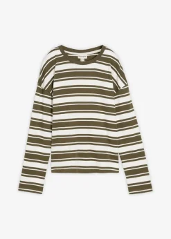 bonprix Shirts & Tops^Oversize Langarmshirt aus reiner Baumwolle dunkeloliv/wollweiß gestreift