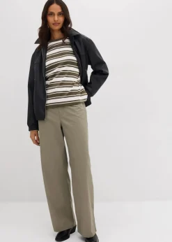 bonprix Shirts & Tops^Oversize Langarmshirt aus reiner Baumwolle dunkeloliv/wollweiß gestreift