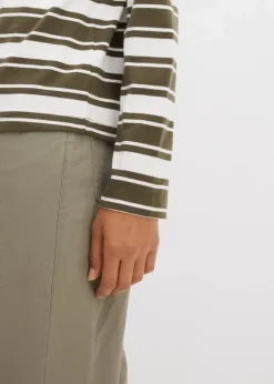 bonprix Shirts & Tops^Oversize Langarmshirt aus reiner Baumwolle dunkeloliv/wollweiß gestreift