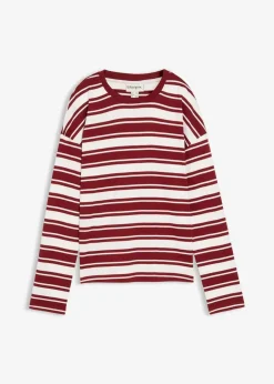 bonprix Shirts & Tops^Oversize Langarmshirt aus reiner Baumwolle wollweiß/kastanienrot gestreift