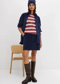 bonprix Shirts & Tops^Oversize Langarmshirt aus reiner Baumwolle wollweiß/kastanienrot gestreift