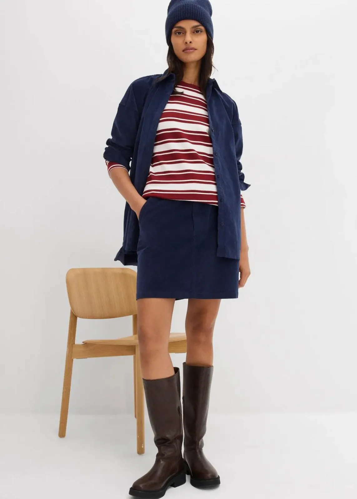 bonprix Shirts & Tops^Oversize Langarmshirt aus reiner Baumwolle wollweiß/kastanienrot gestreift