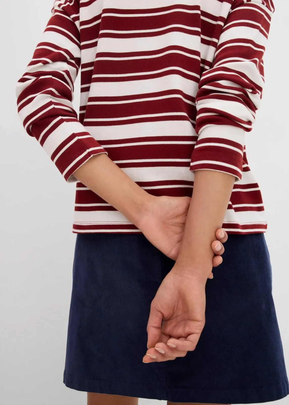 bonprix Shirts & Tops^Oversize Langarmshirt aus reiner Baumwolle wollweiß/kastanienrot gestreift