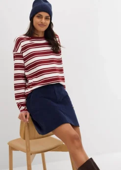 bonprix Shirts & Tops^Oversize Langarmshirt aus reiner Baumwolle wollweiß/kastanienrot gestreift