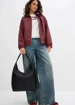 bonprix Bekleidung·Hosen|Jacken & Mäntel^Oversize Lederimitat-Jacke rubinrot