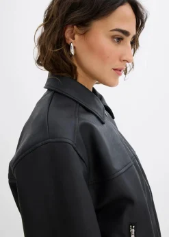 bonprix Nachhaltigere Materialien|Jacken & Mäntel^Oversize Lederimitat-Jacke schwarz