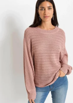 bonprix Strickmode|Pullover & Strickjacken^Oversize Lochstrick-Pullover vintagerosa