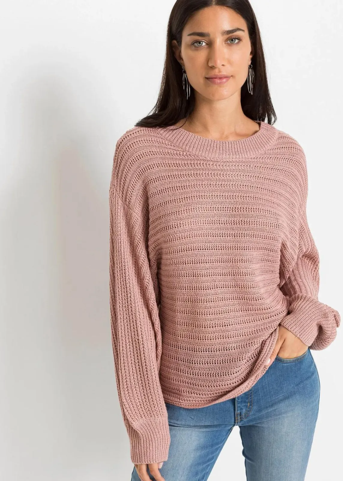 bonprix Strickmode|Pullover & Strickjacken^Oversize Lochstrick-Pullover vintagerosa