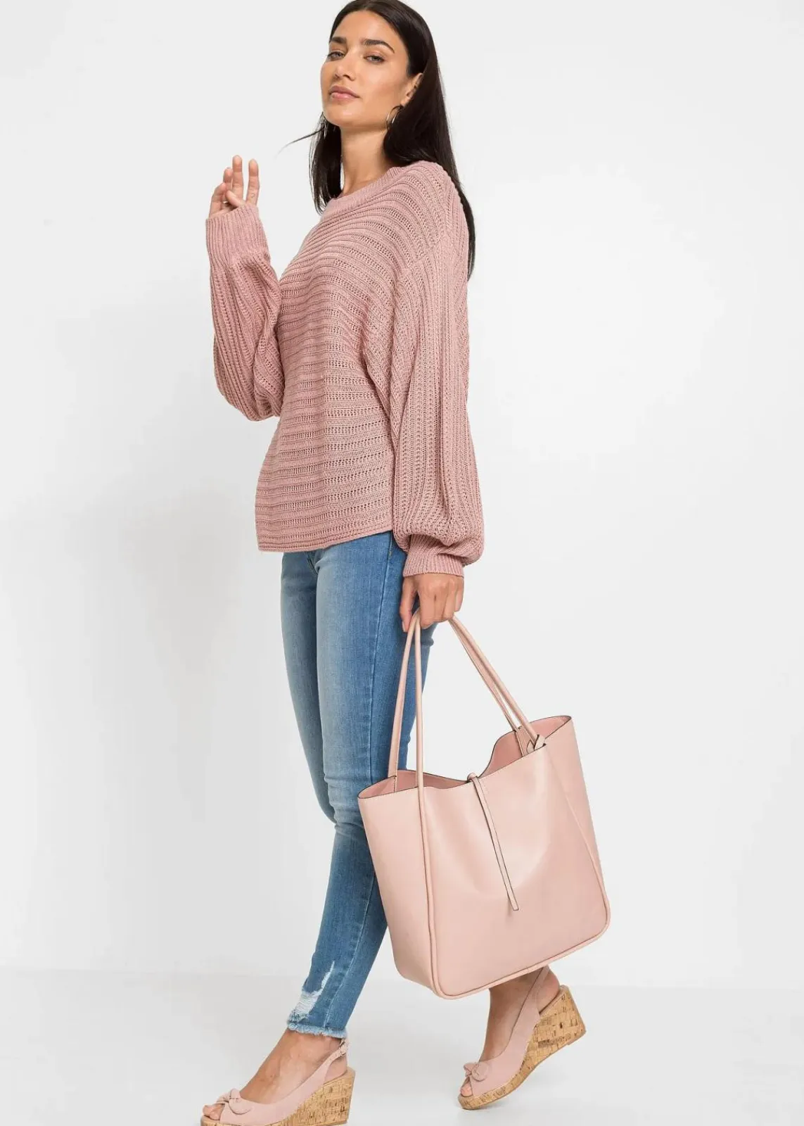 bonprix Strickmode|Pullover & Strickjacken^Oversize Lochstrick-Pullover vintagerosa