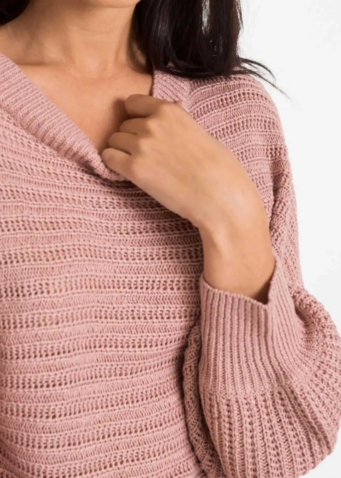 bonprix Strickmode|Pullover & Strickjacken^Oversize Lochstrick-Pullover vintagerosa