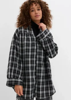bonprix Bekleidung·Jacken & Mäntel^Oversize Longbluse schwarz/weiß kariert