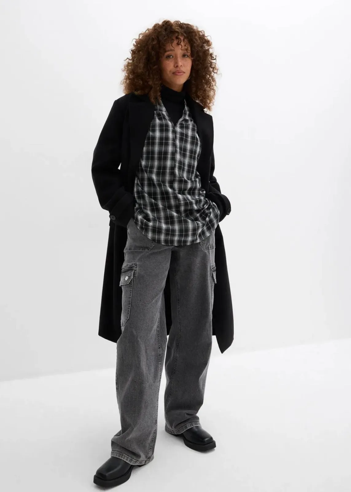bonprix Bekleidung·Jacken & Mäntel^Oversize Longbluse schwarz/weiß kariert