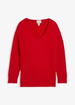 bonprix Pullover & Strickjacken|Strickmode^Oversize Longpullover mit Seitenschlitzen lavarot