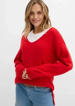 bonprix Pullover & Strickjacken|Strickmode^Oversize Longpullover mit Seitenschlitzen lavarot