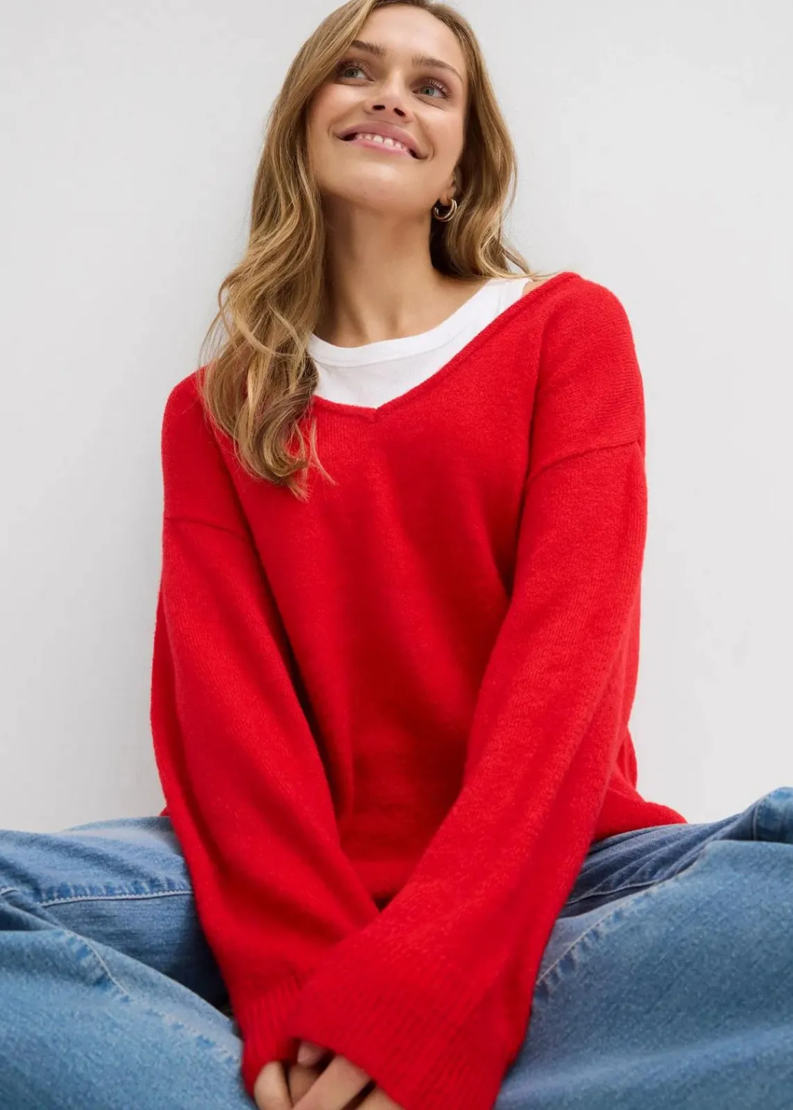 bonprix Pullover & Strickjacken|Strickmode^Oversize Longpullover mit Seitenschlitzen lavarot