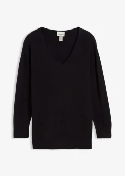 bonprix Pullover & Strickjacken|Strickmode^Oversize Longpullover mit Seitenschlitzen schwarz