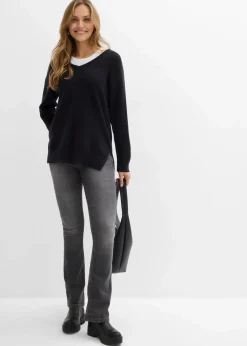 bonprix Pullover & Strickjacken|Strickmode^Oversize Longpullover mit Seitenschlitzen schwarz