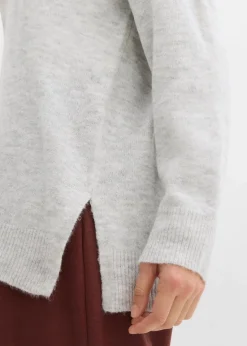 bonprix Bekleidung·Umstandsmode|Bekleidung·Jeans^Oversize Longpullover mit Seitenschlitzen hellgrau meliert