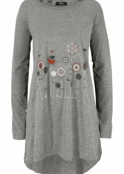 bonprix Shirts & Tops^Oversize Longshirt mit Rundhalsausschnitt grau meliert floral