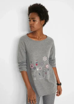 bonprix Shirts & Tops^Oversize Longshirt mit Rundhalsausschnitt grau meliert floral
