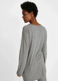 bonprix Shirts & Tops^Oversize Longshirt mit Rundhalsausschnitt grau meliert floral