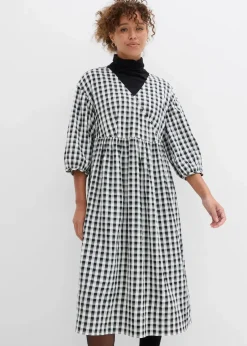 bonprix Bekleidung·Pullover & Strickjacken|Kleider^Oversize Midikleid schwarz/weiß kariert