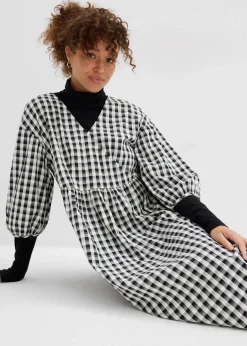 bonprix Bekleidung·Pullover & Strickjacken|Kleider^Oversize Midikleid schwarz/weiß kariert