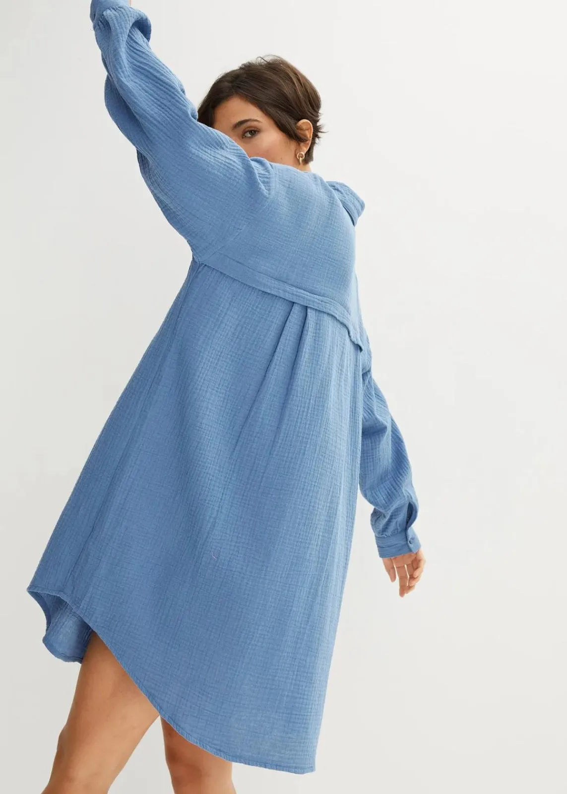 bonprix Blusen & Tuniken|Bekleidung·Jacken & Mäntel^Oversize Musselin-Longbluse jeansblau