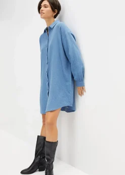 bonprix Blusen & Tuniken|Bekleidung·Jacken & Mäntel^Oversize Musselin-Longbluse jeansblau