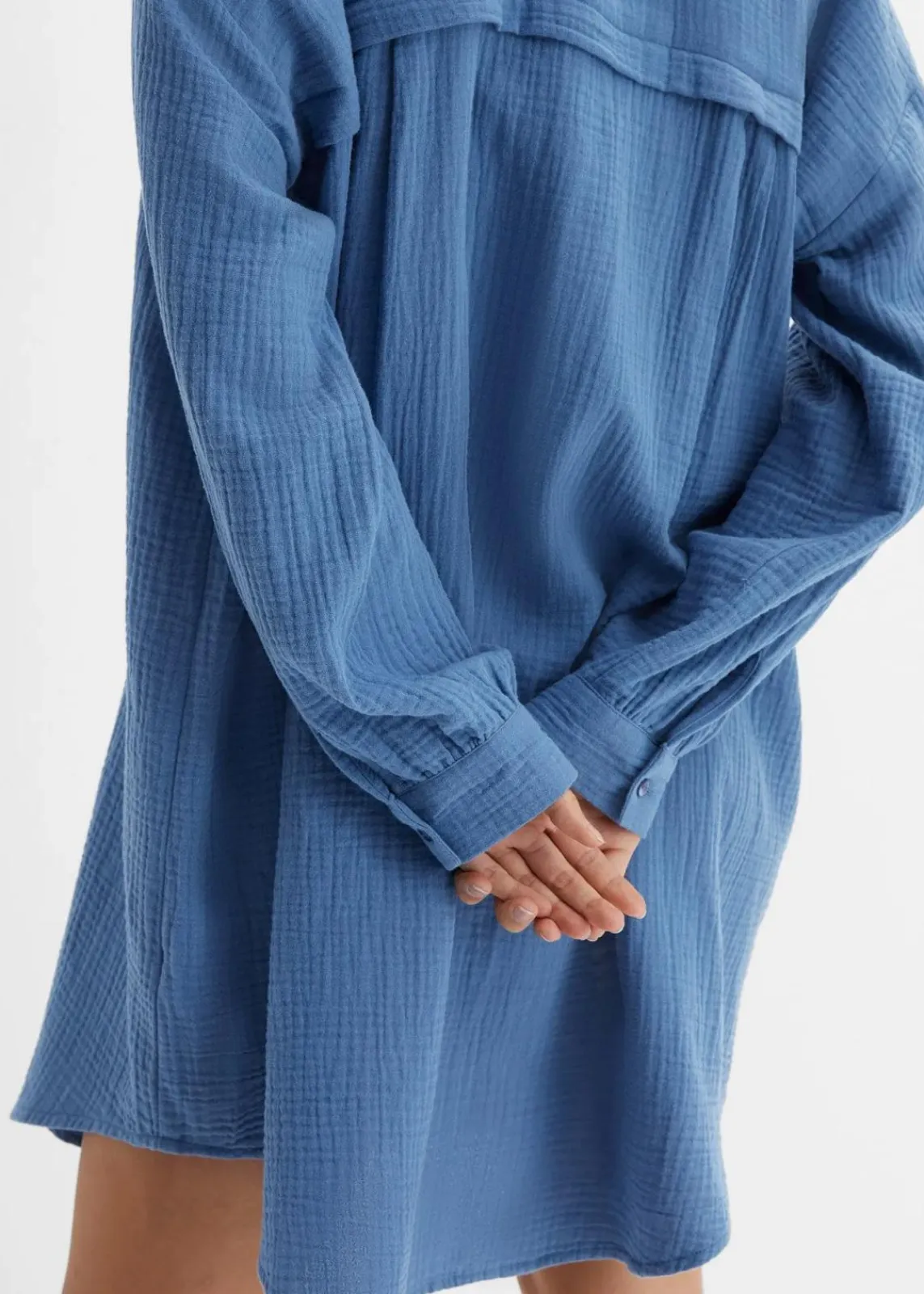 bonprix Blusen & Tuniken|Bekleidung·Jacken & Mäntel^Oversize Musselin-Longbluse jeansblau