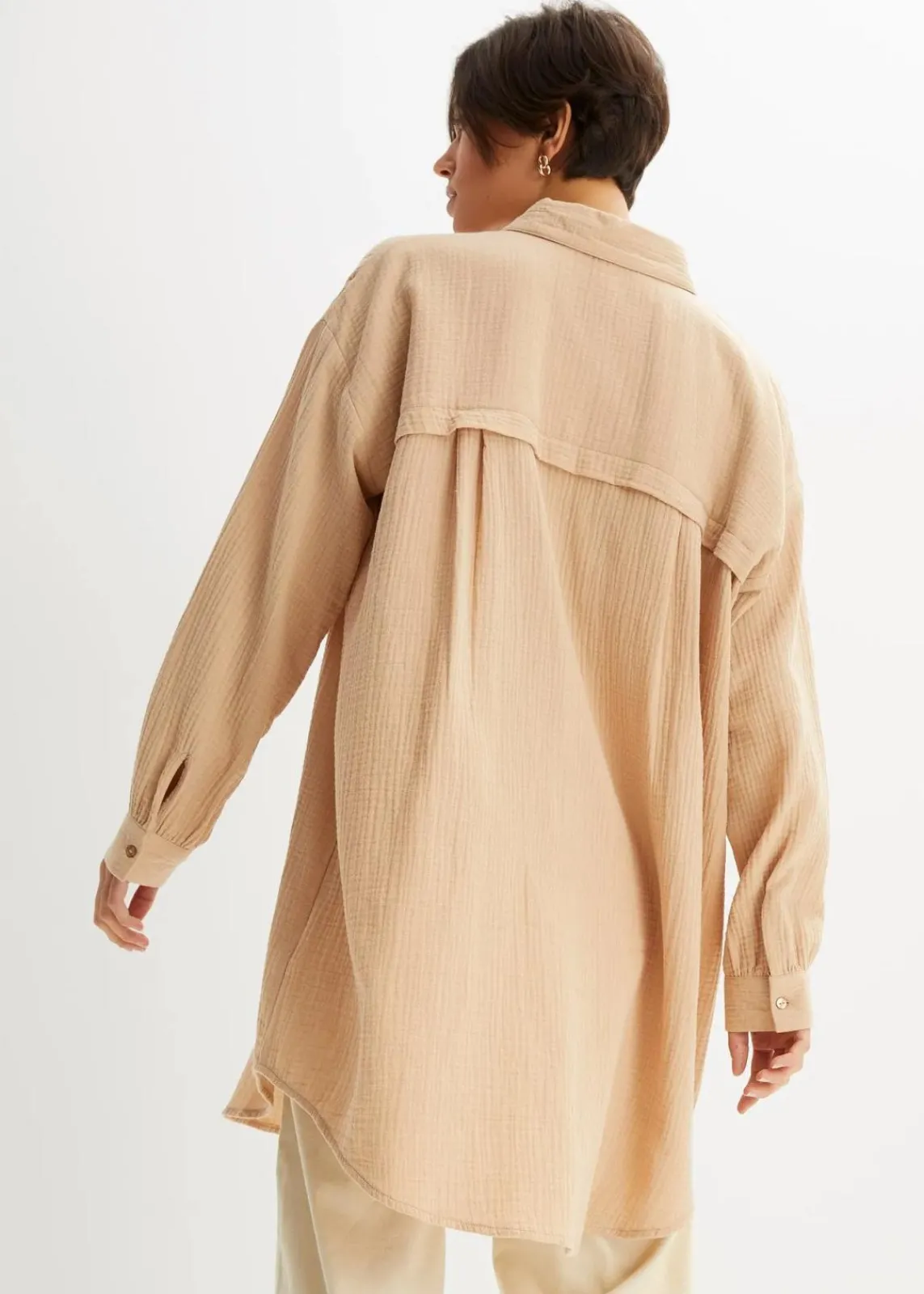 bonprix Bekleidung·Jacken & Mäntel|Blusen & Tuniken^Oversize Musselin-Longbluse latte macchiato