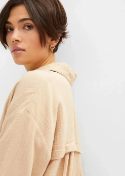 bonprix Bekleidung·Jacken & Mäntel|Blusen & Tuniken^Oversize Musselin-Longbluse latte macchiato