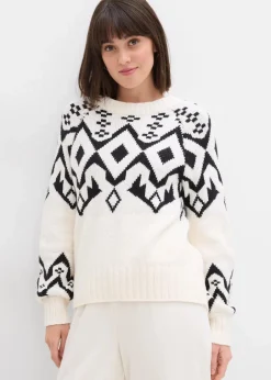 bonprix Bekleidung·Umstandsmode|Bekleidung·Jeans^Oversize Norweger-Pullover perlweiß norwegermuster