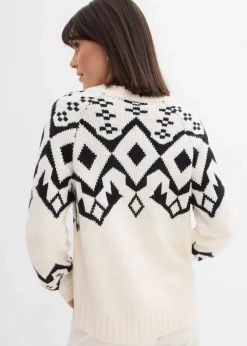 bonprix Bekleidung·Umstandsmode|Bekleidung·Jeans^Oversize Norweger-Pullover perlweiß norwegermuster