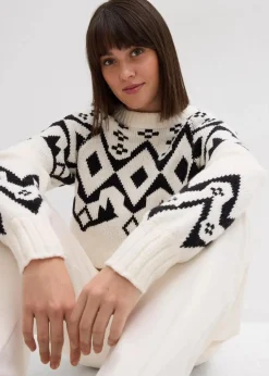 bonprix Bekleidung·Umstandsmode|Bekleidung·Jeans^Oversize Norweger-Pullover perlweiß norwegermuster