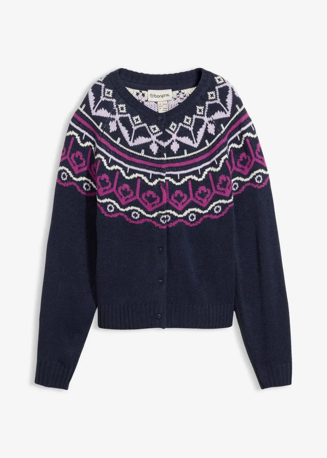 bonprix Bekleidung·Jeans|Pullover & Strickjacken^Oversize Norweger-Strickjacke dunkelblau norwegermuster