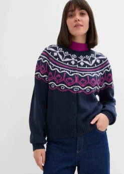 bonprix Bekleidung·Jeans|Pullover & Strickjacken^Oversize Norweger-Strickjacke dunkelblau norwegermuster