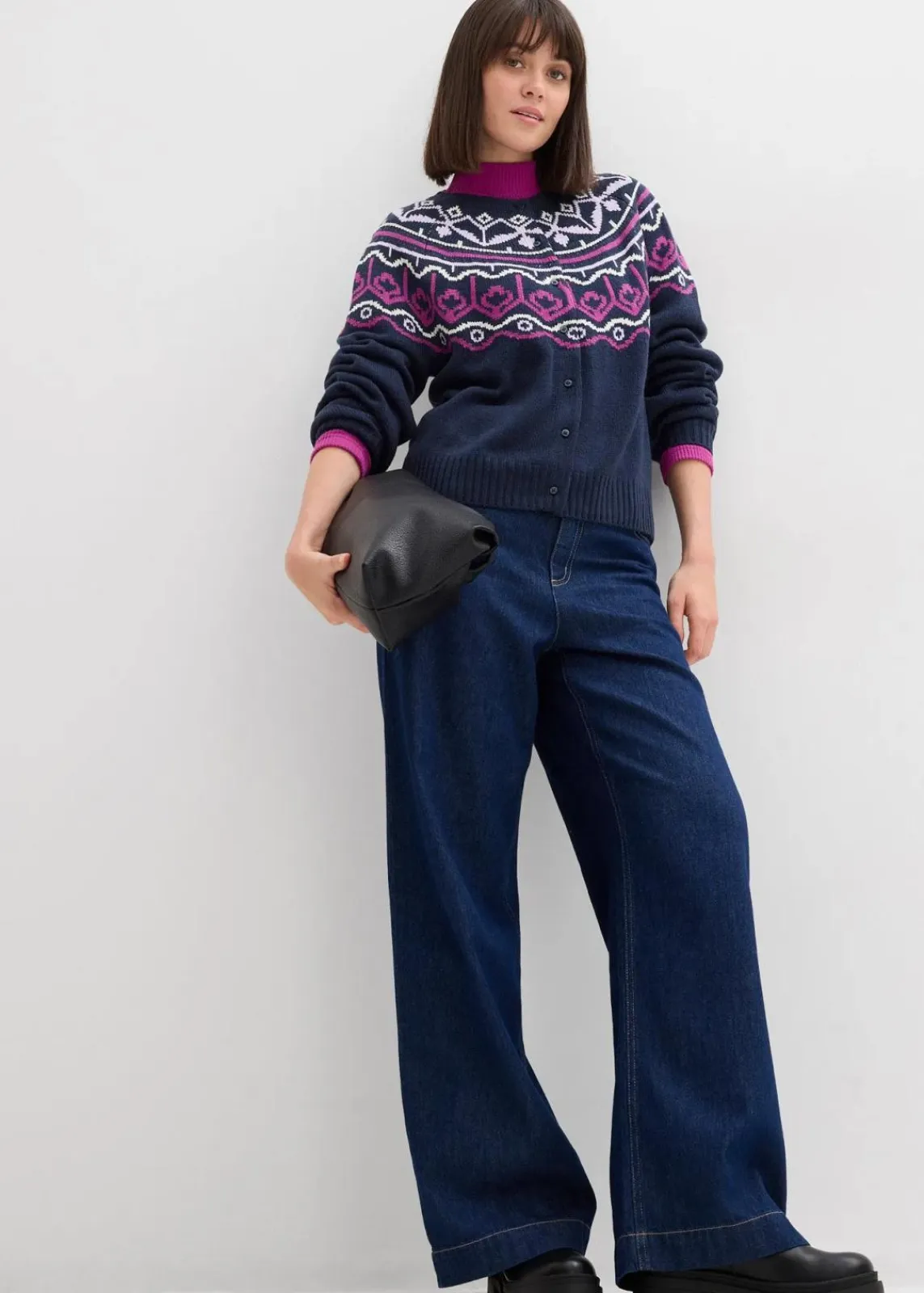 bonprix Bekleidung·Jeans|Pullover & Strickjacken^Oversize Norweger-Strickjacke dunkelblau norwegermuster